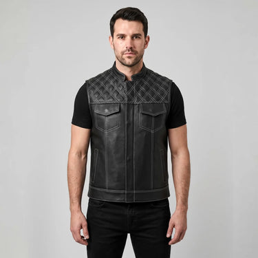 Gilet in pelle con cuciture a diamante stile Leatherick SOA