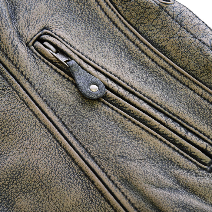 Zip close up of Brown Vintage Leather Vest